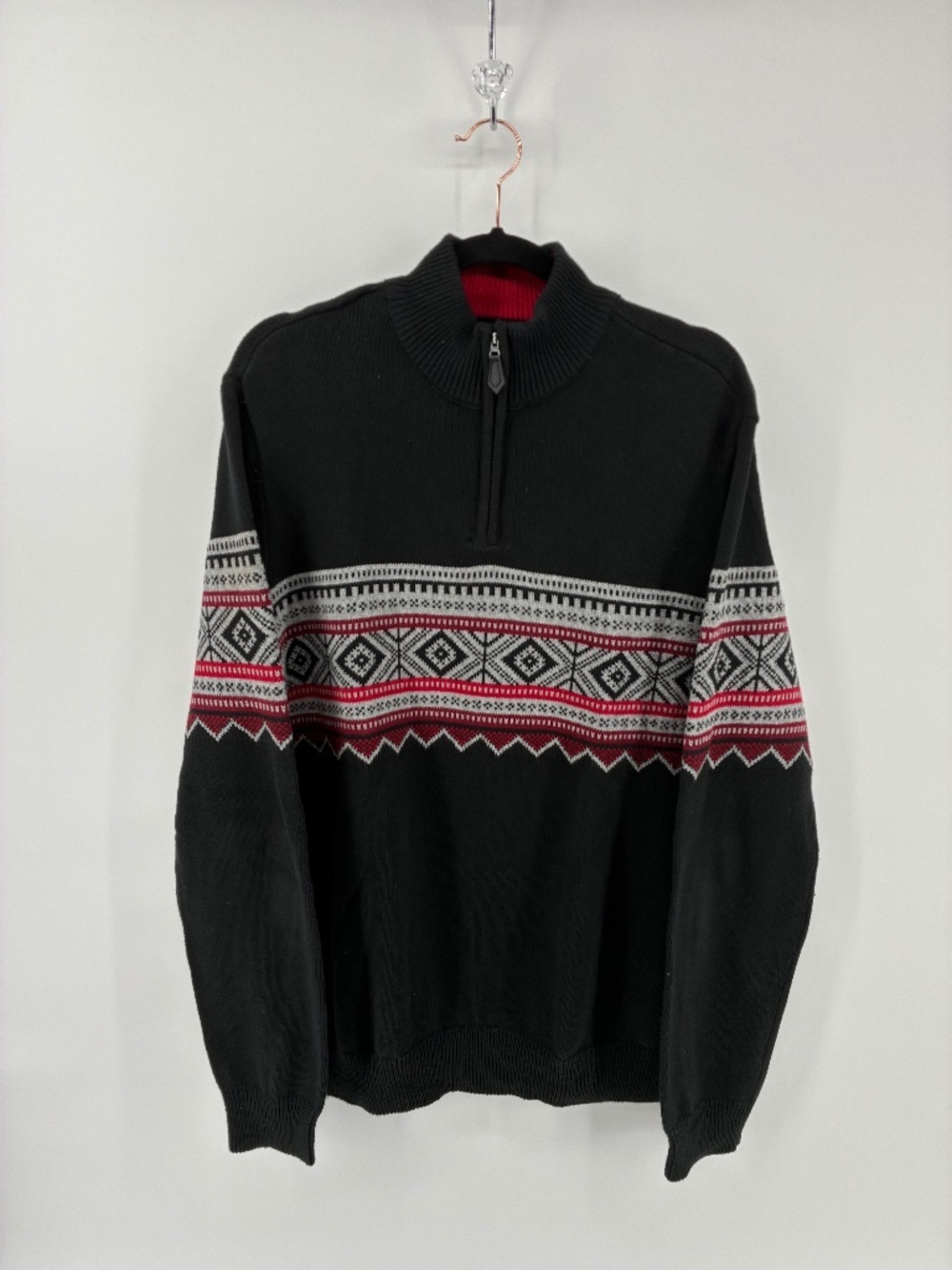 Chaps Black and Red Geometric Sweater